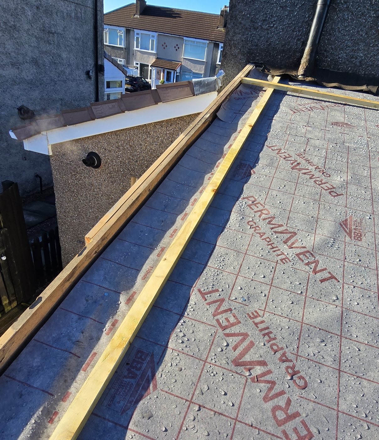 Re-roof in progress showing new membrane and battens by Thistle Roofing and Building